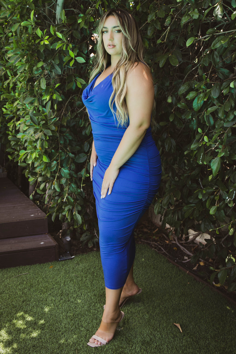Plus Size Raven Cowl Neck Midi Dress - Royal