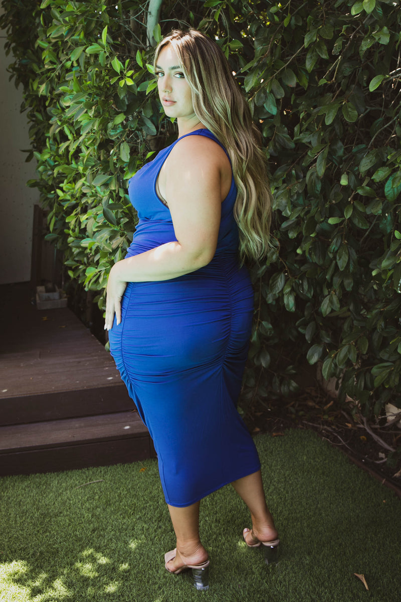 Plus Size Raven Cowl Neck Midi Dress - Royal