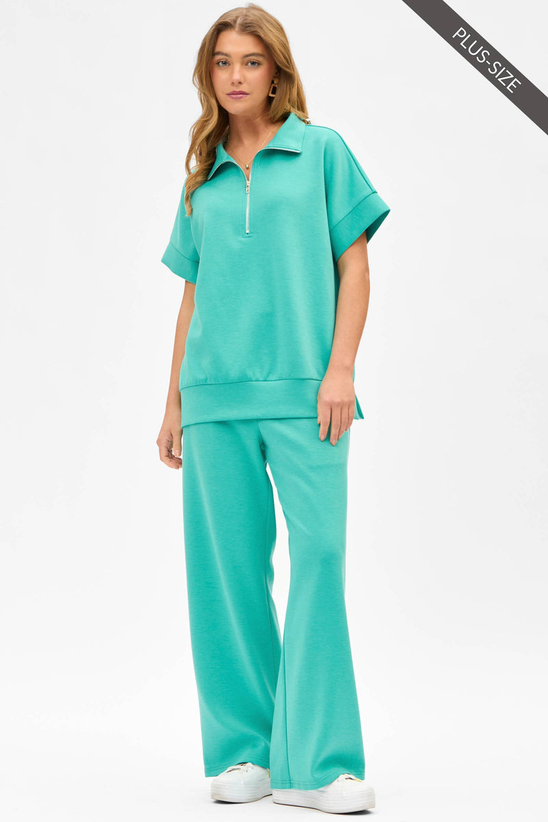 PLUS SIZE Quarter Zip + Pants Modal Set
