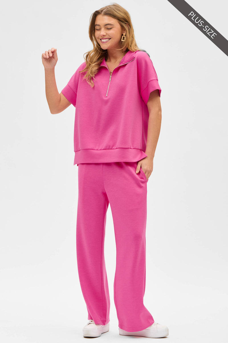 PLUS SIZE Quarter Zip + Pants Modal Set