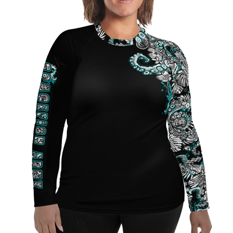 Plus Size Electric Blue Octofloral Rash Guard