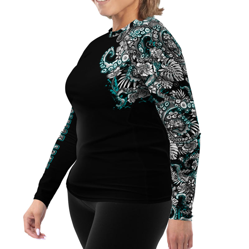 Plus Size Electric Blue Octofloral Rash Guard