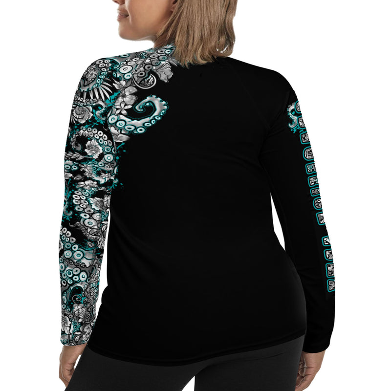 Plus Size Electric Blue Octofloral Rash Guard