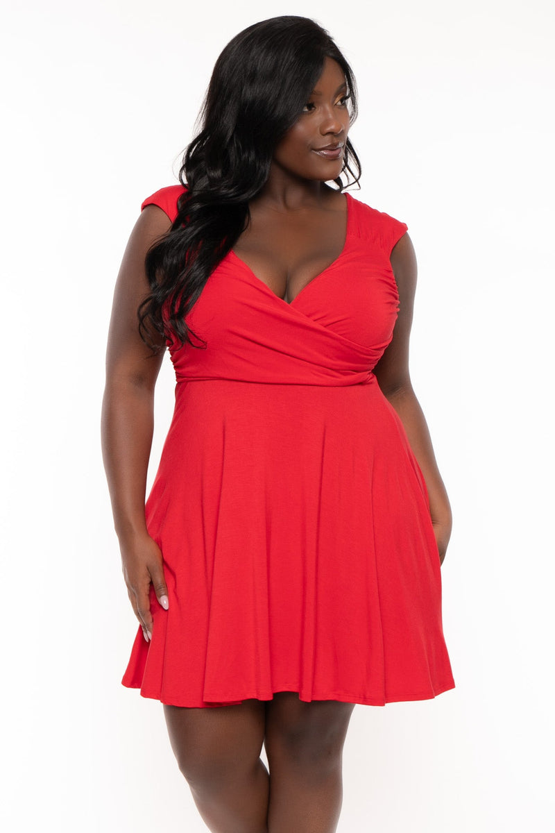 Plus Size Estela Flare  Dress - Red