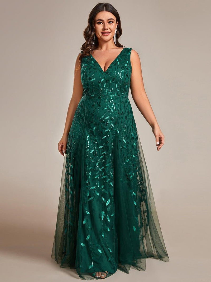 pretty ZOEY|Plus Size Sleeveless V-Neck Sequined A-Line Evening Dresses