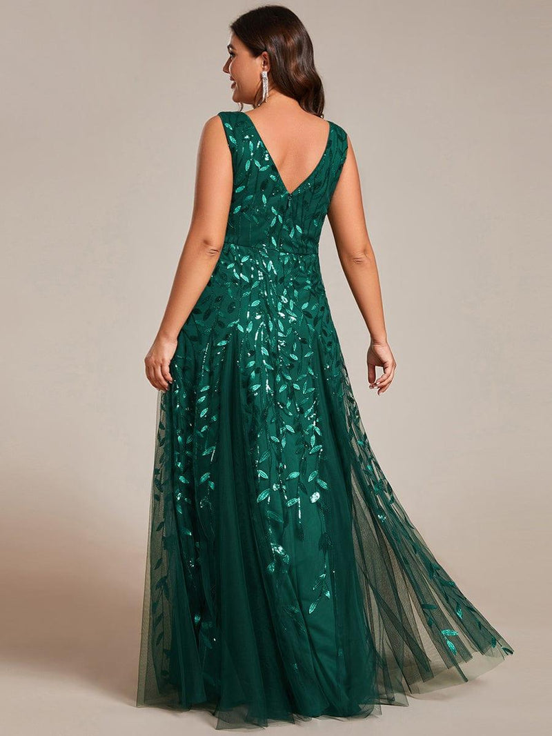 pretty ZOEY|Plus Size Sleeveless V-Neck Sequined A-Line Evening Dresses