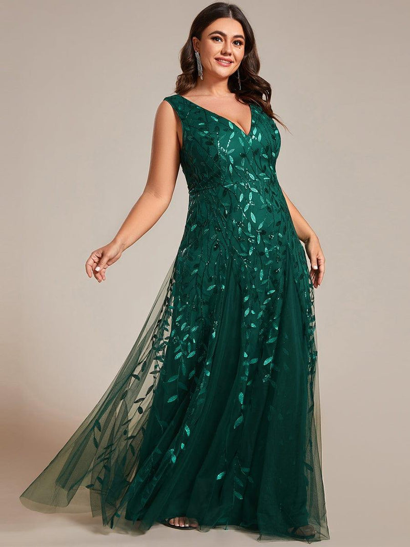 pretty ZOEY|Plus Size Sleeveless V-Neck Sequined A-Line Evening Dresses