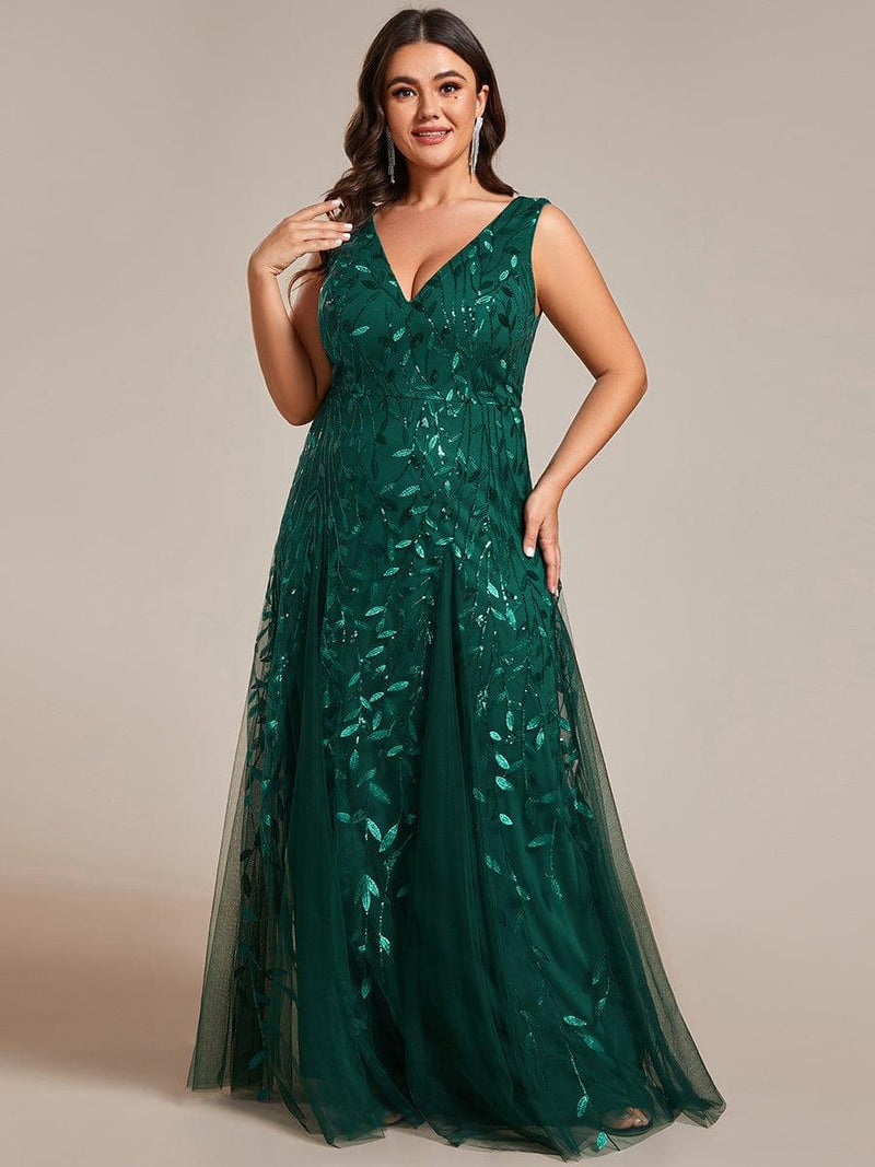 pretty ZOEY|Plus Size Sleeveless V-Neck Sequined A-Line Evening Dresses