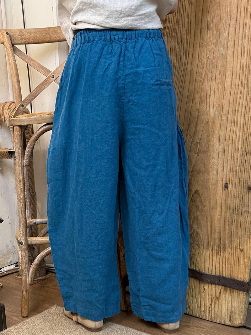 Plus Size Women Vintage Spring Pure Color Wide-leg Linen Pants