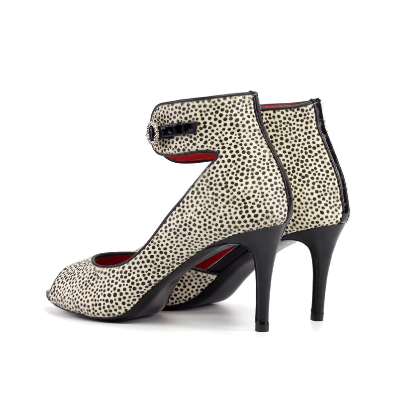 Women's Ibiza70 Ankle Strap Leather Heels Wide Plus Size Luxury Black Cheetah 5856