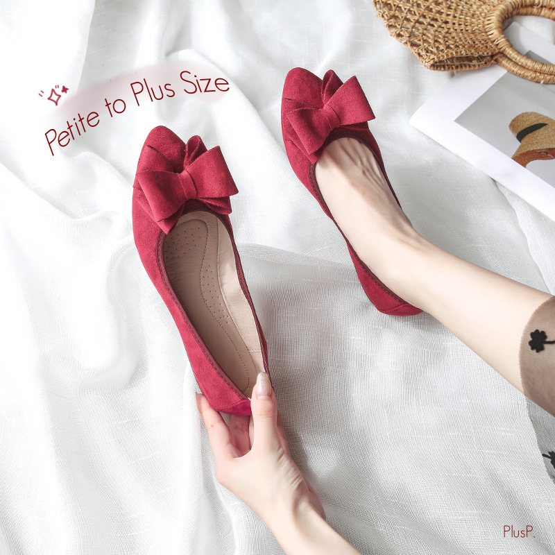 Plus Size Bow Pointed Flats (35-45)