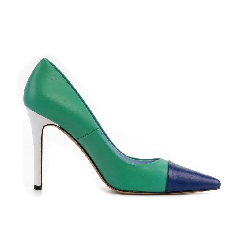 Women's Milan Pointed Toe Leather Heels Wide Plus Size Tourmaline Green Deep Blue 5754