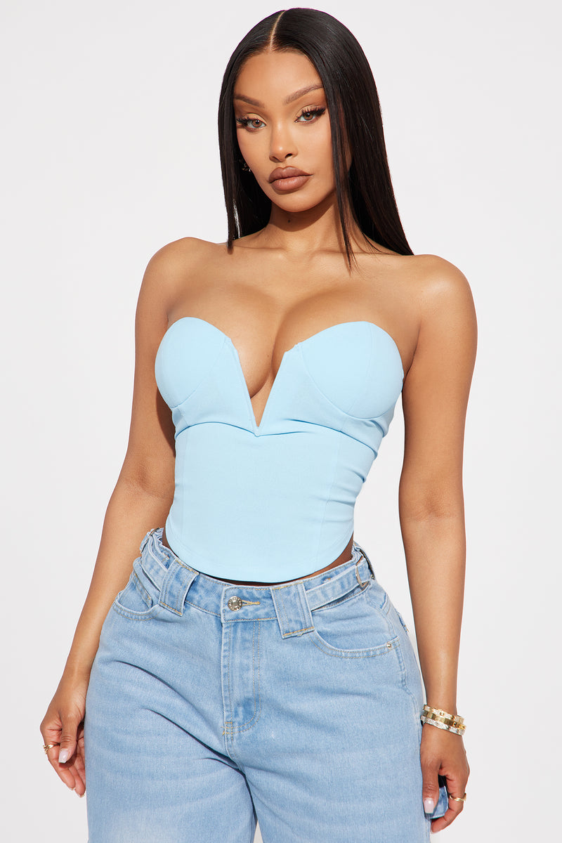 Greatest Treasure V- Wire Corset Top - Light Blue