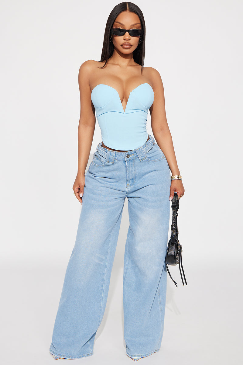 Greatest Treasure V- Wire Corset Top - Light Blue