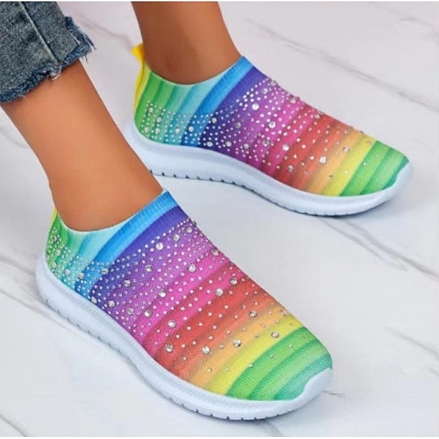 Stylish Plus Size Women’s Rhinestone Slip-On Flats for Casual Beach Walks