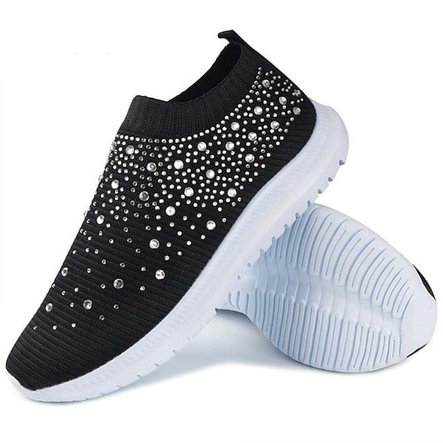 Stylish Plus Size Women’s Rhinestone Slip-On Flats for Casual Beach Walks