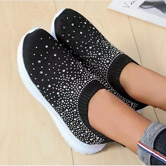Stylish Plus Size Women’s Rhinestone Slip-On Flats for Casual Beach Walks
