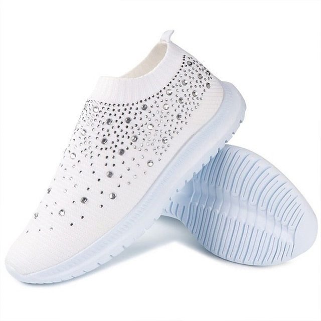 Stylish Plus Size Women’s Rhinestone Slip-On Flats for Casual Beach Walks