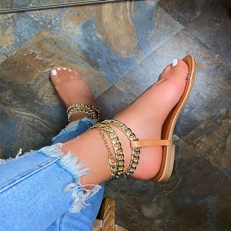 Flat Sandals Fashion Solid Color Chain Open Toe Outdoor Women  Shoes Plus Size 43
