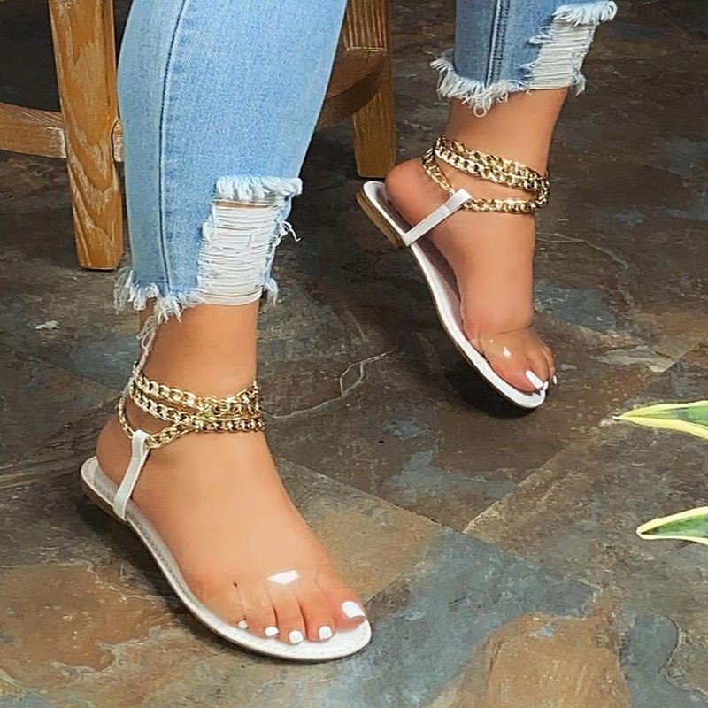 Flat Sandals Fashion Solid Color Chain Open Toe Outdoor Women  Shoes Plus Size 43