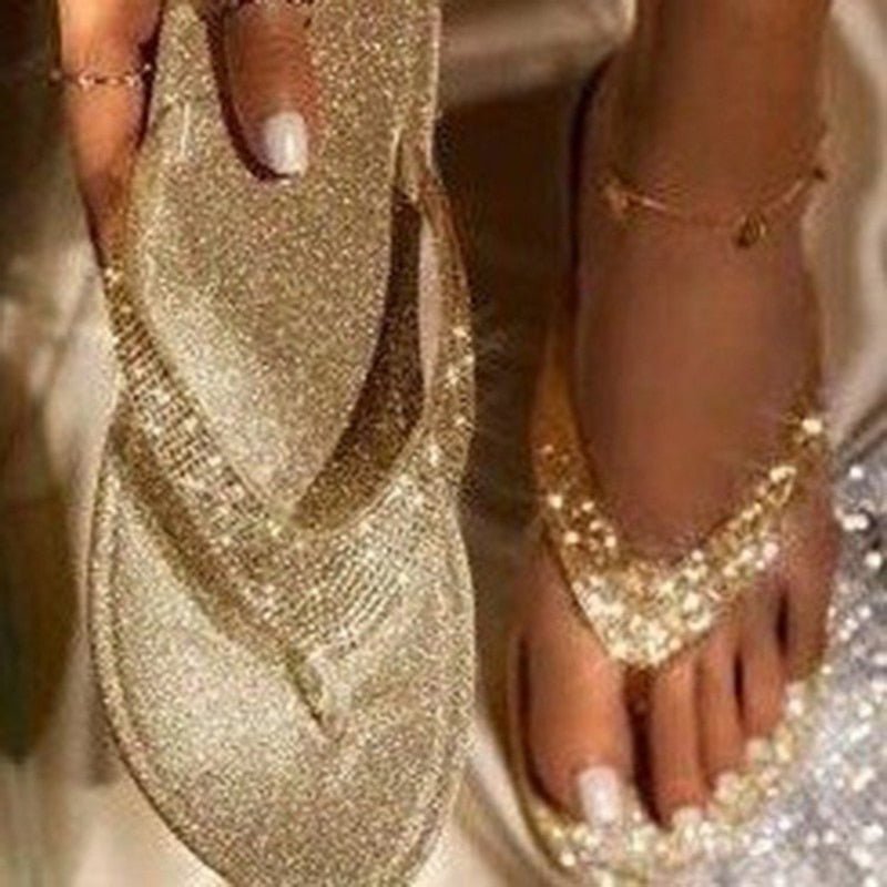 Women Flip Flop Slippers Slides Bling Rhinestone Ladies Shoes Casual Summer Flat Female Crystal Glitter Woman Plus Size 2023