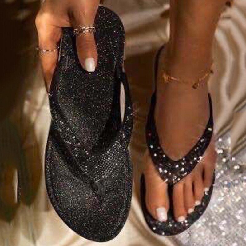 Women Flip Flop Slippers Slides Bling Rhinestone Ladies Shoes Casual Summer Flat Female Crystal Glitter Woman Plus Size 2023