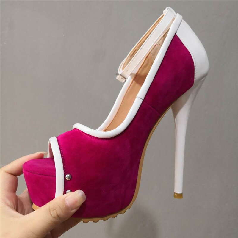 Scarlet -  Pink & White Drag Queen Platform Pumps - Plus Size