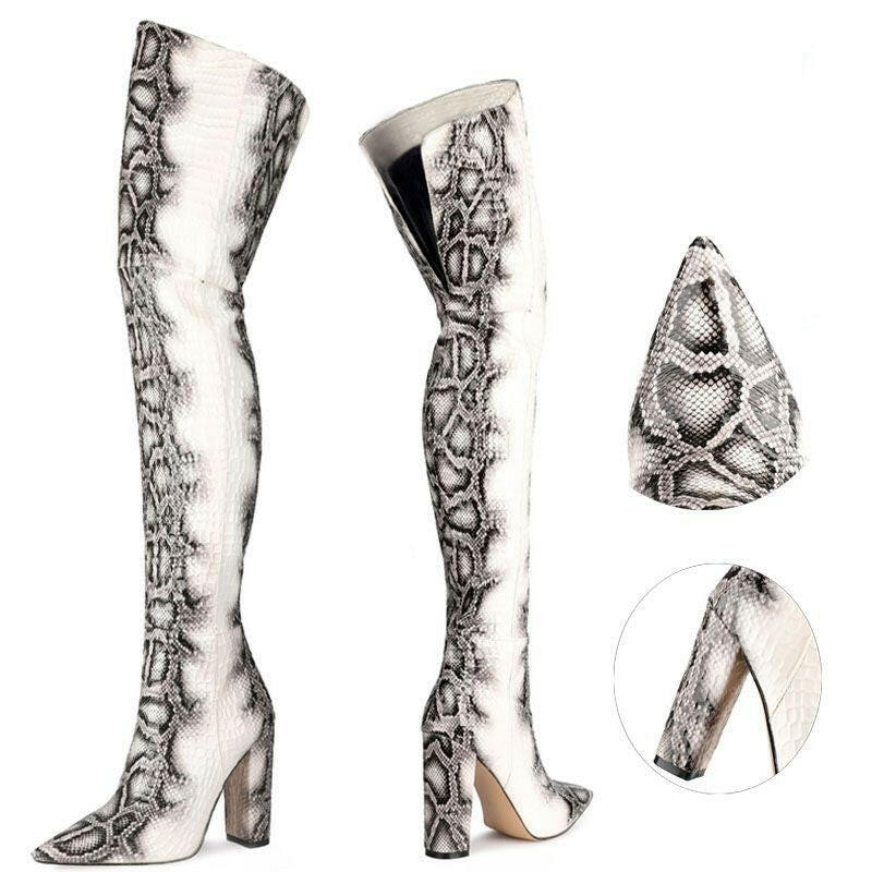 Women's Plus Size Pointed Snakeskin High Over-The-Knee Boots