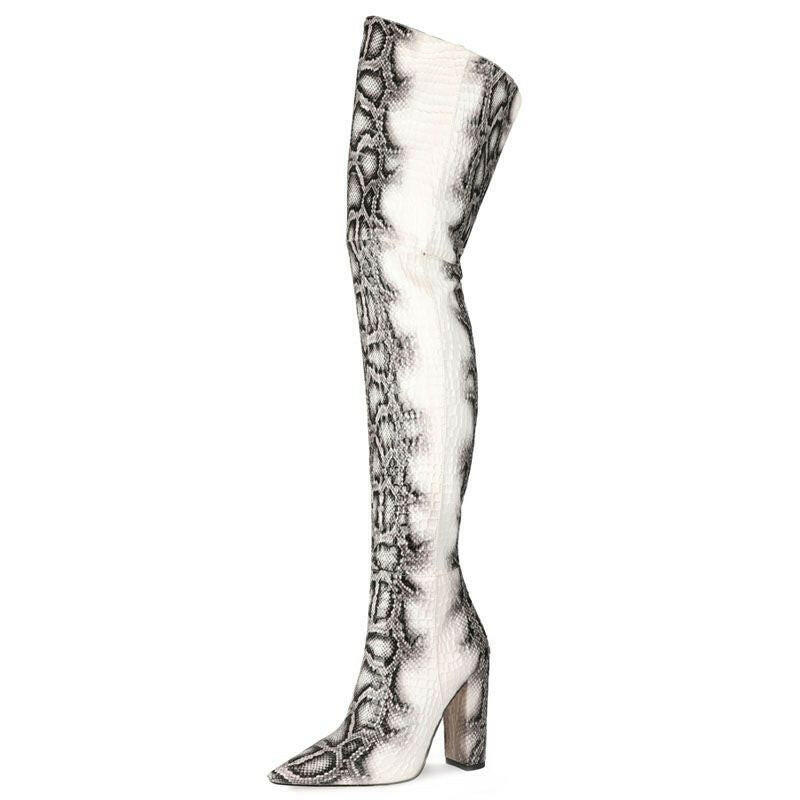 Women's Plus Size Pointed Snakeskin High Over-The-Knee Boots