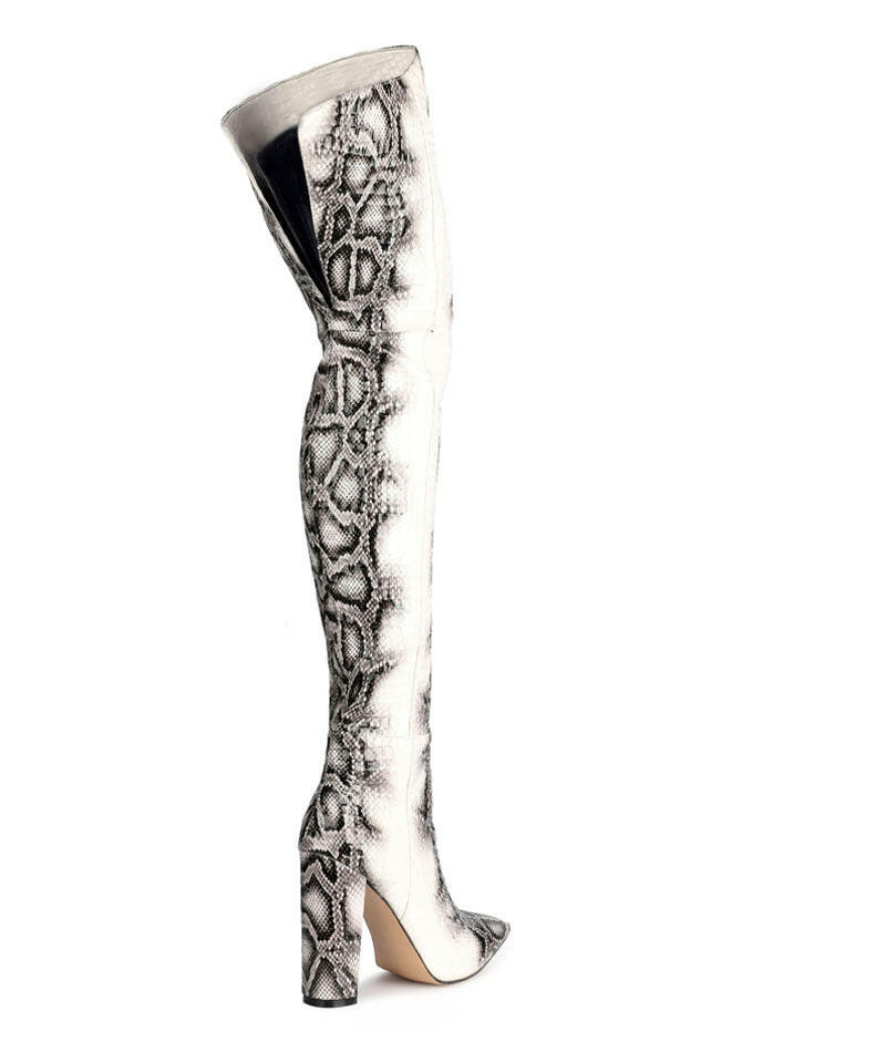 Women's Plus Size Pointed Snakeskin High Over-The-Knee Boots