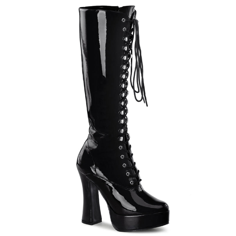 Pleaser Electra-2020 Black Patent Knee High Boots