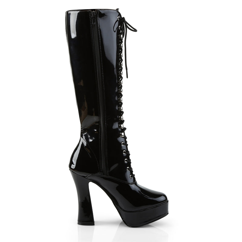Pleaser Electra-2020 Black Patent Knee High Boots