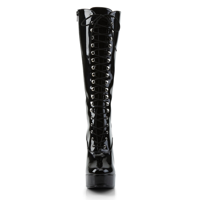 Pleaser Electra-2020 Black Patent Knee High Boots