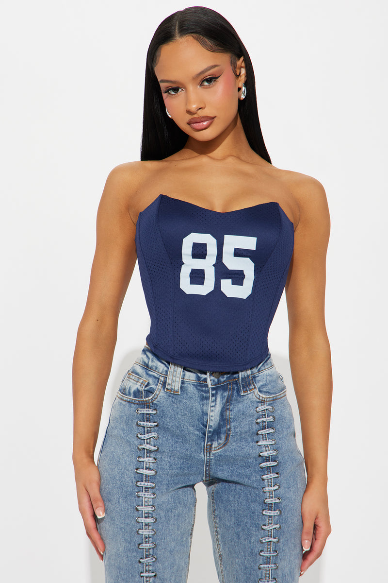 Take Notes Jersey Corset Top - Navy
