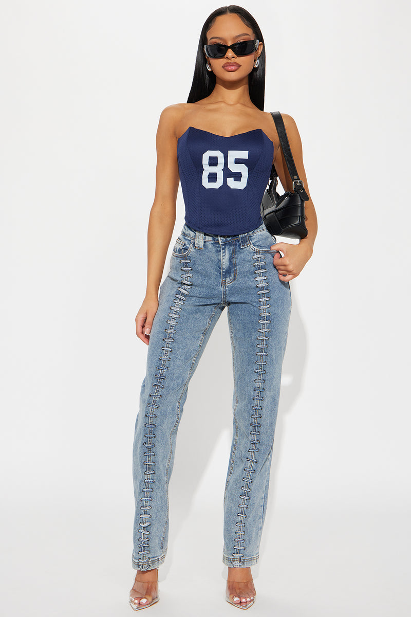 Take Notes Jersey Corset Top - Navy