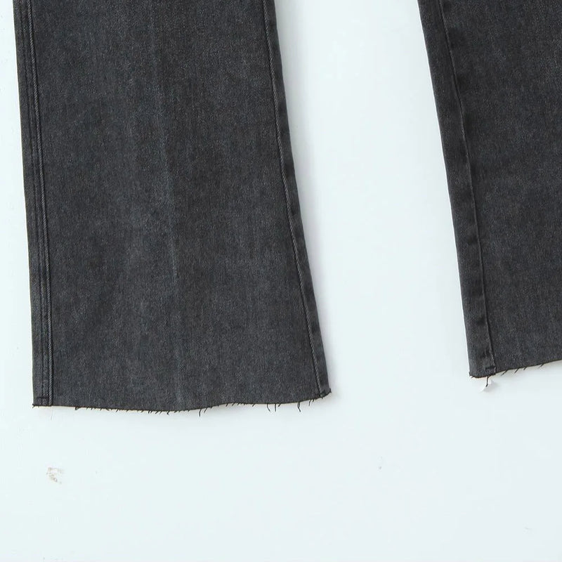 Good Quality Womens Plus Size Jeans Casual Clothing Smoke Gray High-Waisted Stretch Flare Pants Soft Thick Full Length Trousers