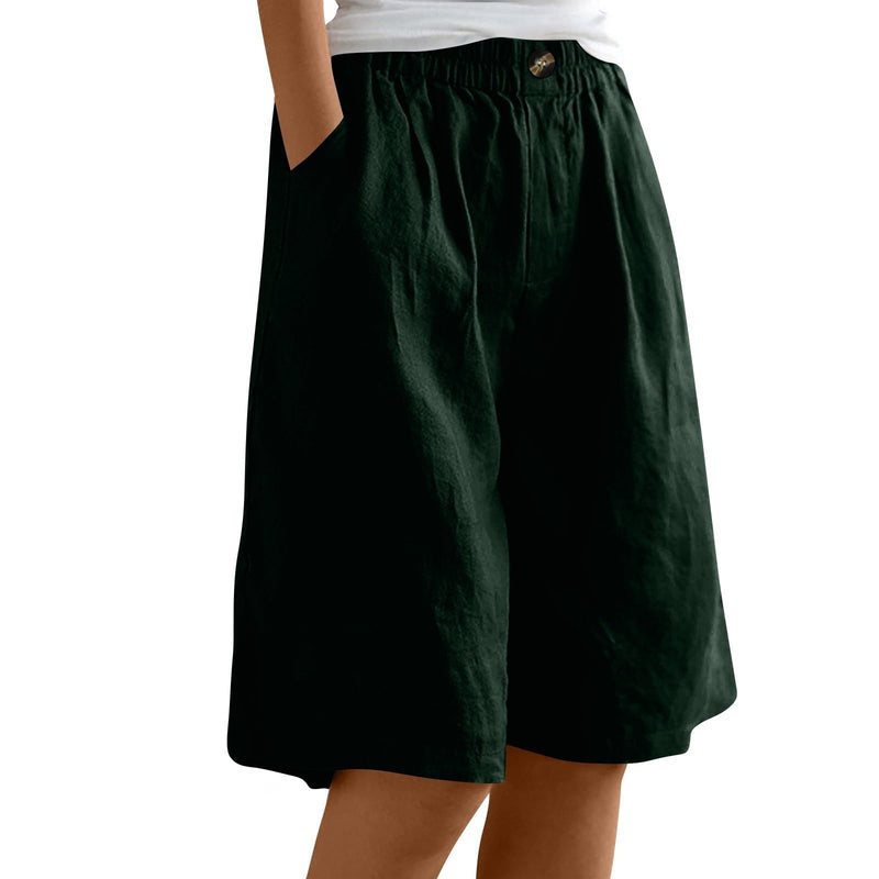 Plus Size Shorts for Women Sweat Pants Wide Leg High Waisted Loose Baggy Elastic Cargo Shorts Summer Lounge Bermuda Knee Length Cotton Linen Short Ladies Comfy Clothing Trousers(Green,XX-Large)