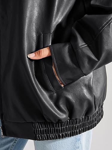 AUTOMET Women's Oversized Jackets, Leather Faux Motorcycle Plus Size Zip Up Sweatshirts 2023 Winter Coats Clothes Dups