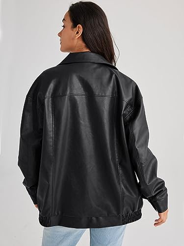 AUTOMET Women's Oversized Jackets, Leather Faux Motorcycle Plus Size Zip Up Sweatshirts 2023 Winter Coats Clothes Dups