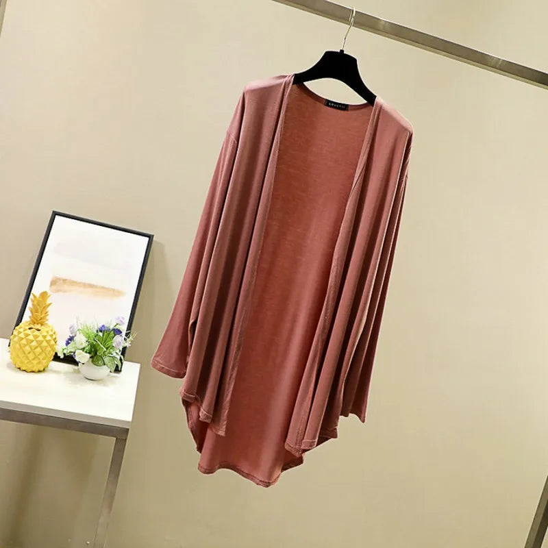 Modal Cardigan Long sleeves Plus size Summer Spring Loose Air-conditioned Top Open-front sun-proof clothing