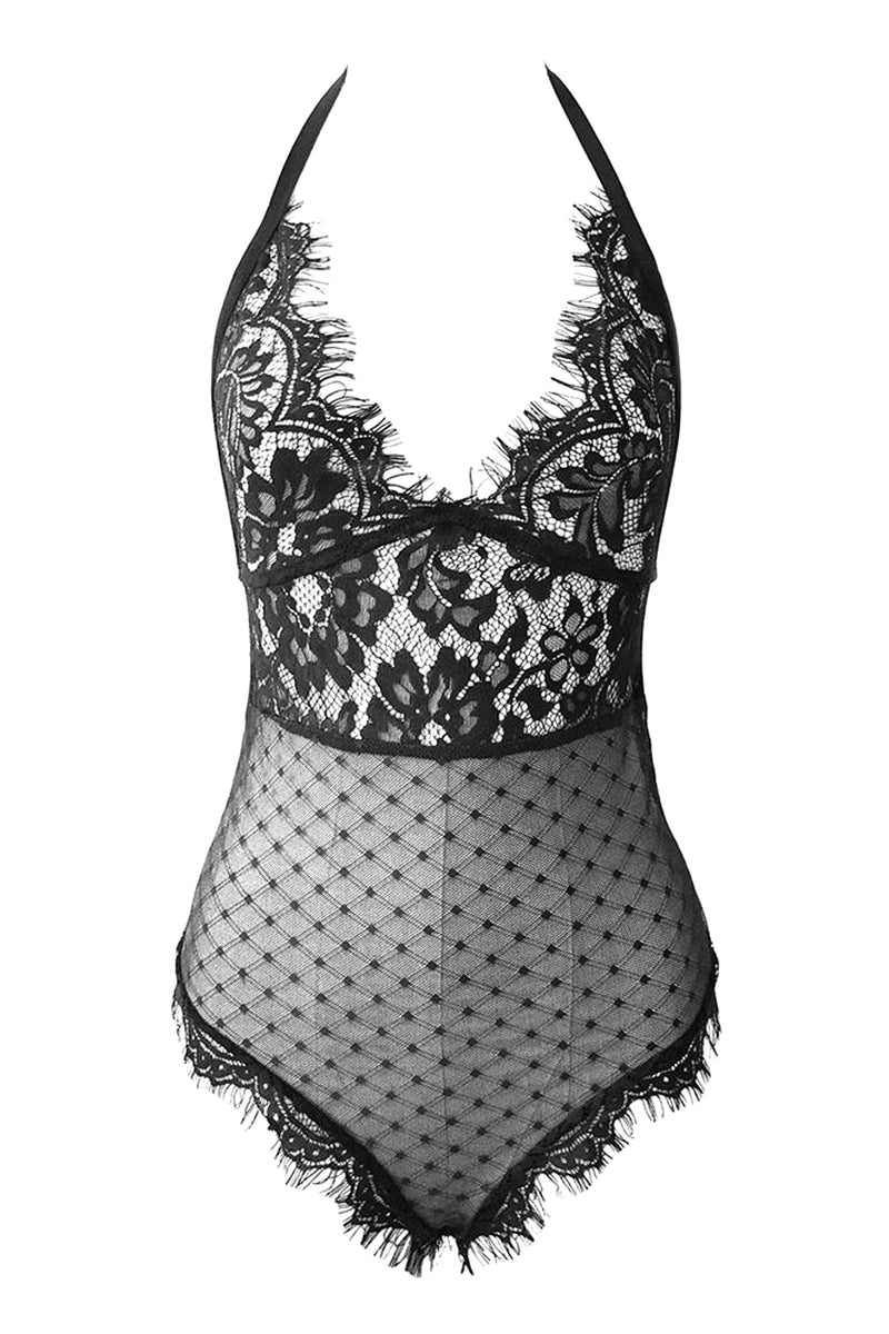 Eyelash Lace See Through Teddy Bodysuit