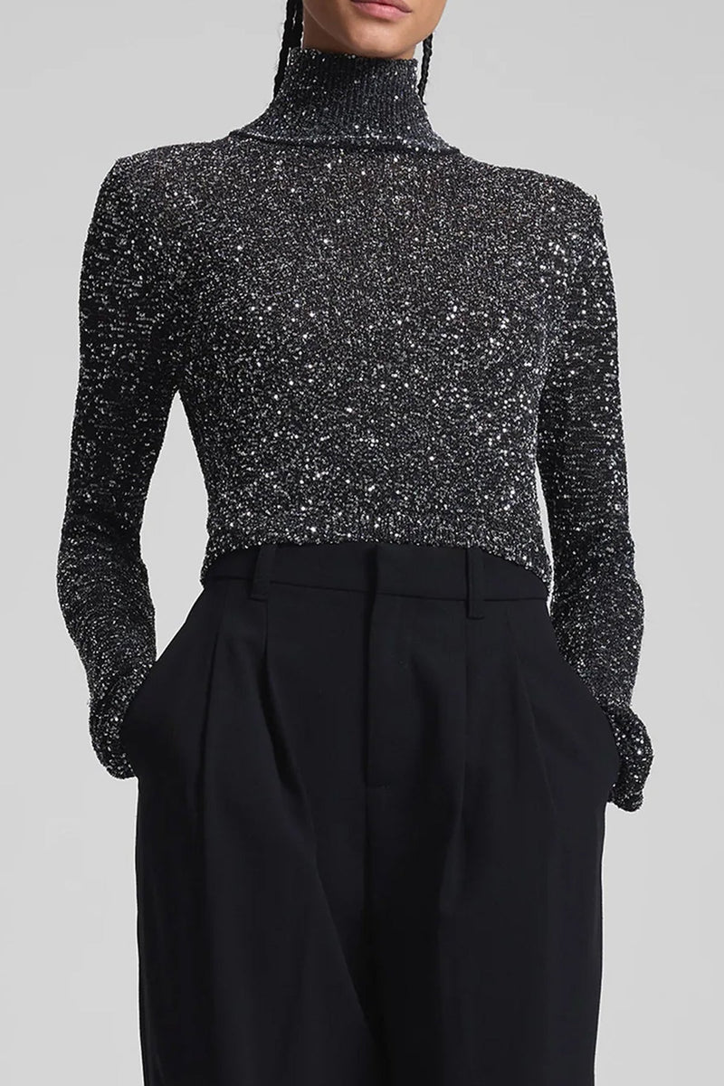 Kendall Sequin Embellished Top in Black/Silver