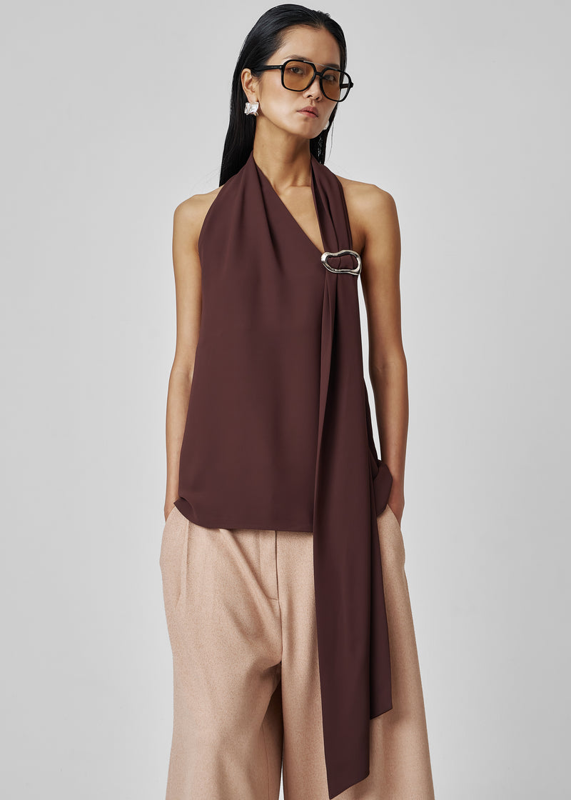 Belisa Draped Embellished Top - Brown