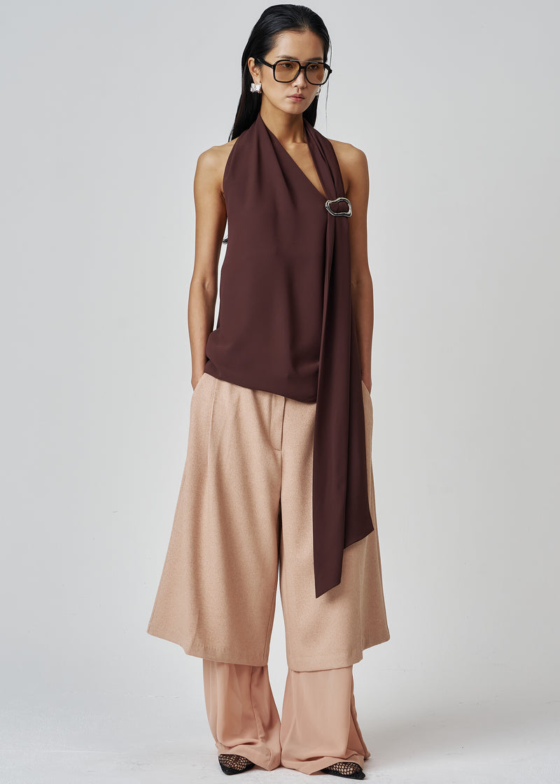 Belisa Draped Embellished Top - Brown