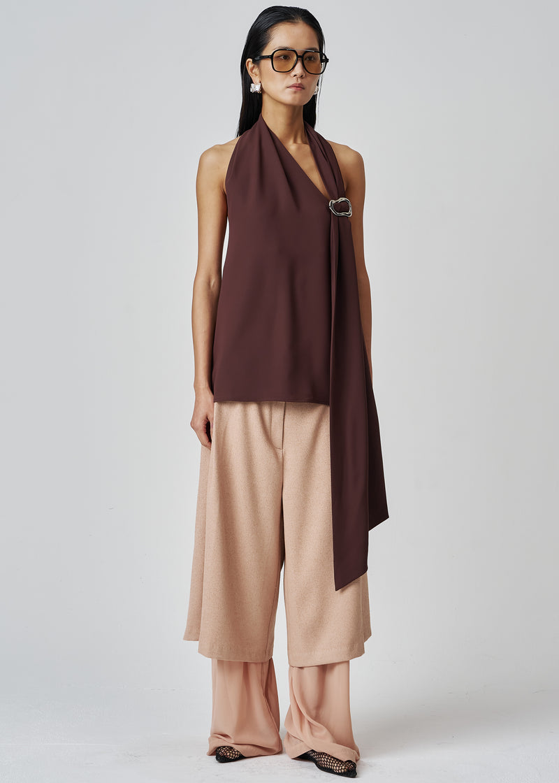 Belisa Draped Embellished Top - Brown