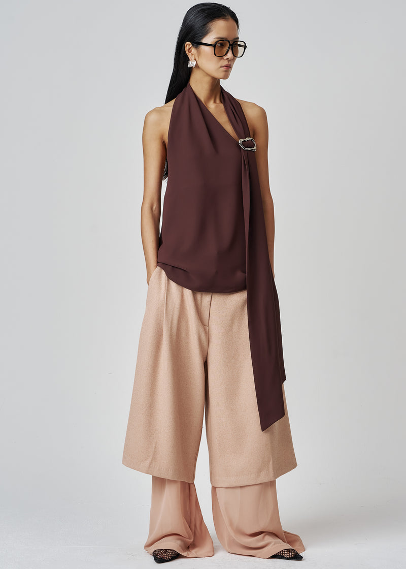 Belisa Draped Embellished Top - Brown