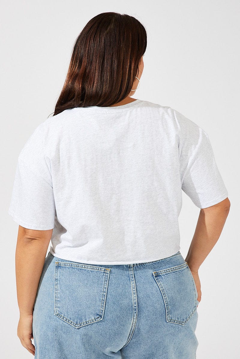 Grey Graphic T-shirt Short Sleeve Crew Neck Crop