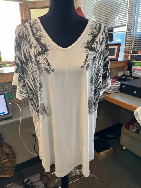 women's plus size, short sleeve top -  ivory with stone embellishments