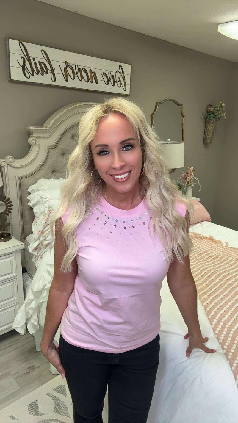 White Birch Sleeveless Embellished Neckline Top