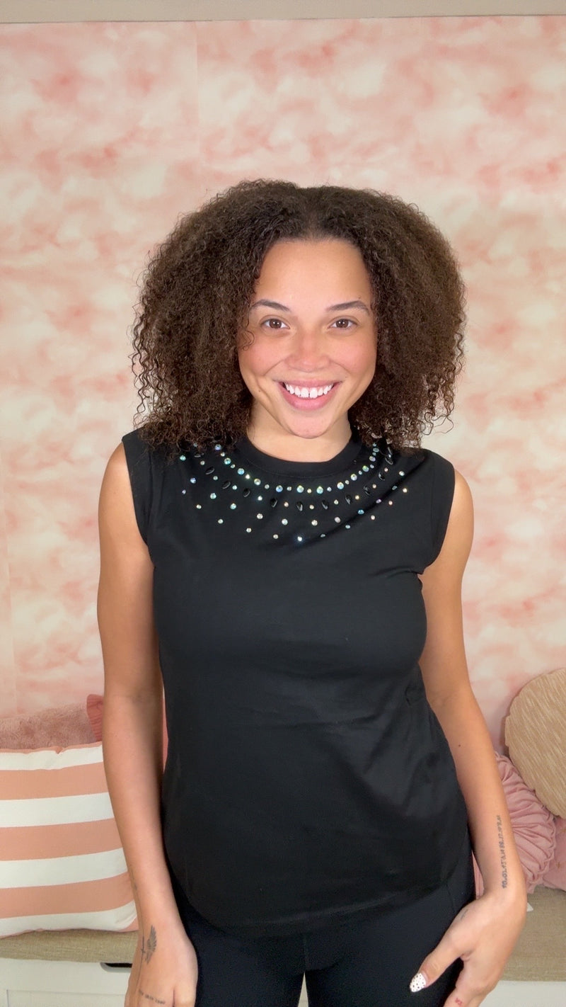 White Birch Sleeveless Embellished Neckline Top